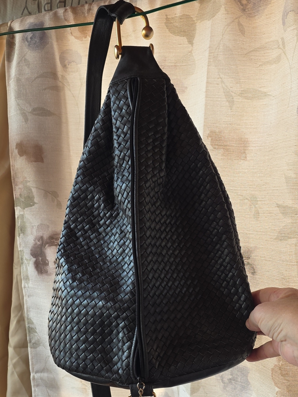 Black Woven Leather Sling Bag - Ganson